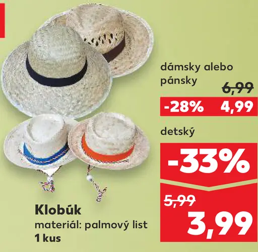 Klobúk dámsky alebo pánsky z palmového listu
