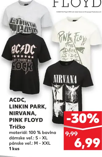 ACDC, Linkin Park, Nirvana, Pink Floyd tričko