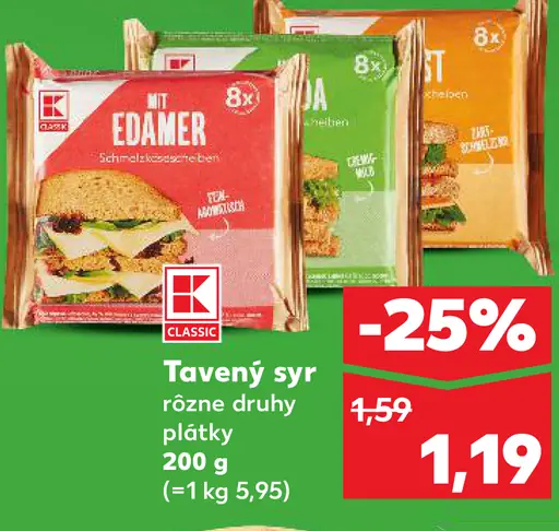 K-Classic Tavený syr plátky