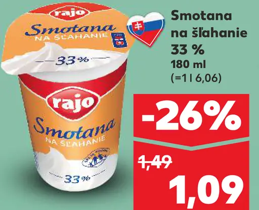 Rajo Smotana na šľahanie 33%