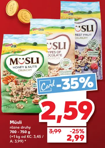 Müsli Honey & Nuts, Forest Fruit, Types of Chocolate alebo Delicate