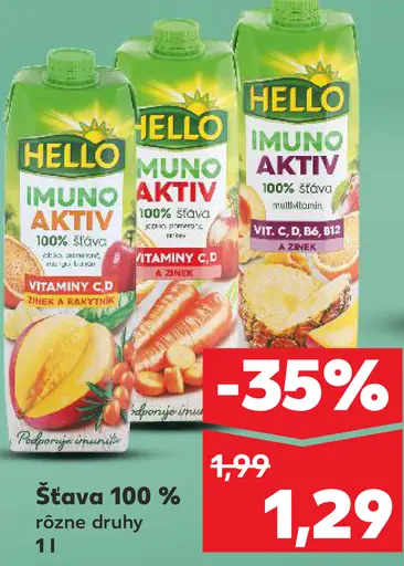 Hello Imuno Aktiv šťava 100 % vitamín C D zázvor a rakytník