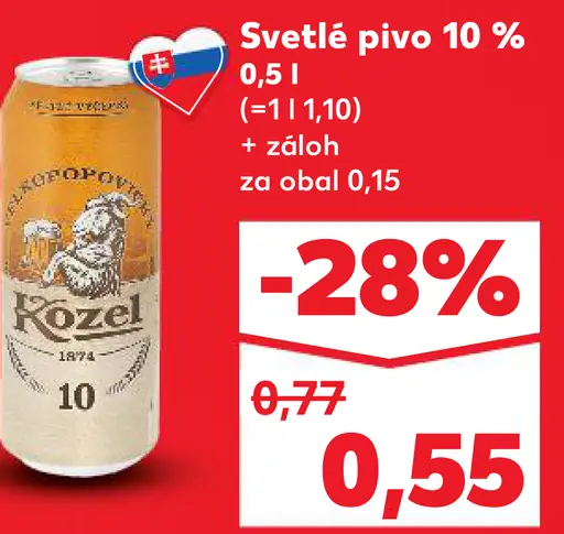 Kozel Světlé pivo plechovka 10%