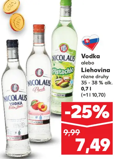 Nicolaus vodka alebo liehovina rôzne druhy 35–38 % alkoholu