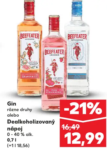 Beefeater gin rôzne druhy alebo dealkoholizovaný nápoj 0–40 % alkoholu