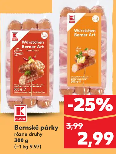 K-Classic Bernské párky rôzne druhy