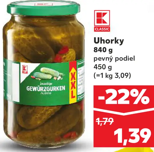 K-Classic Gewürzgurken uhorky v náleve