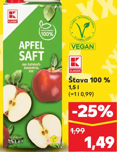 K-Classic šťava 100 % Apfel Saft