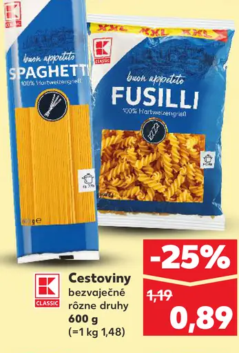 K-Classic cestoviny špagety alebo fusilli