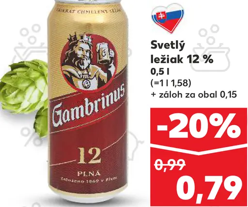 Gambrinus svetlý ležiak 12 % plechovka