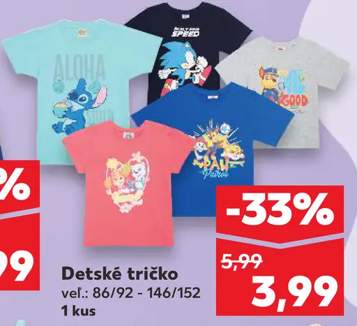 Detské tričko Sonic / Stitch / Paw Patrol