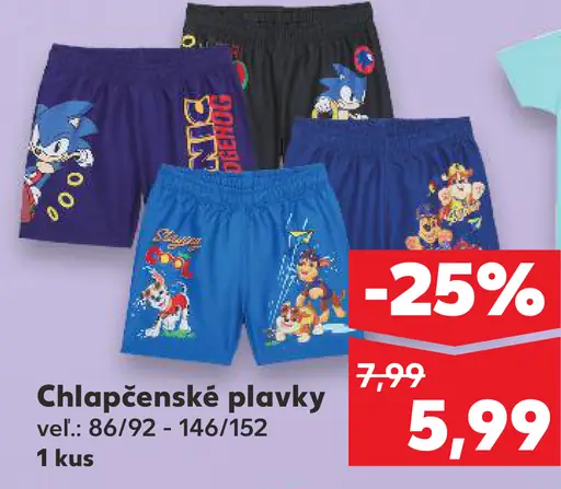 Chlapčenské plavky Sonic / Paw Patrol