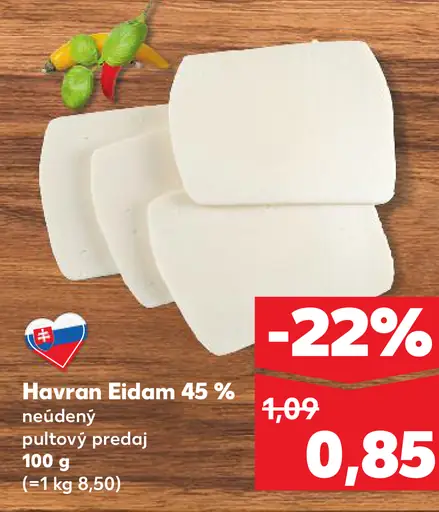 Havran Eidam syr 45 % neúdený