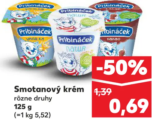 Pribináček smotanový krém rôzne druhy