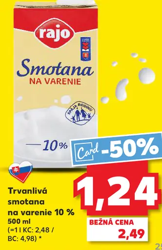 Rajo Trvanlivá smotana na varenie 10%