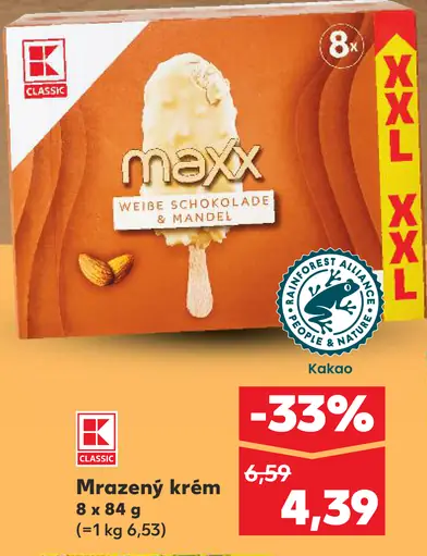 K-Classic Maxx mrazený krém biela čokoláda mandľ