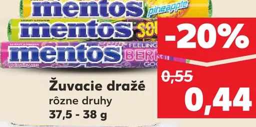 Mentos žuvacie dražé rôzne druhy