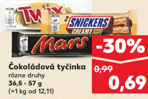 Mars, Twix, Snickers čokoládové tyčinky
