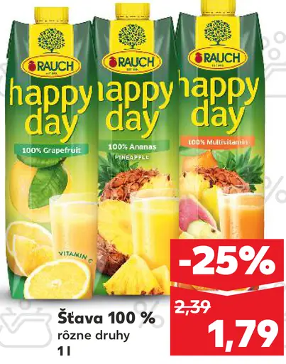 Rauch Happy Day 100 % šťava rôzne druhy