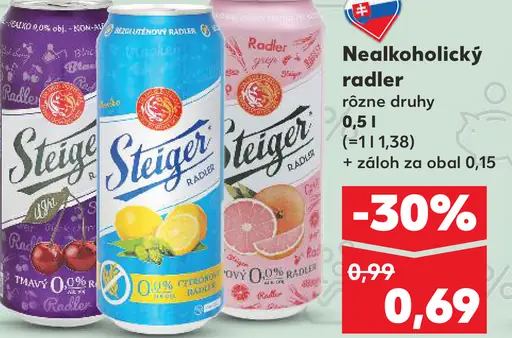 Steiger nealkoholický radler rôzne druhy