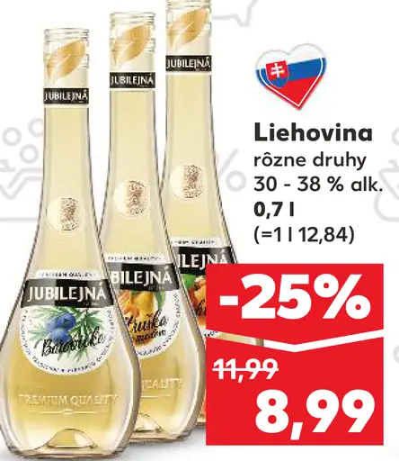 Jubilejná liehovina rôzne druhy 30 – 38 % alk.