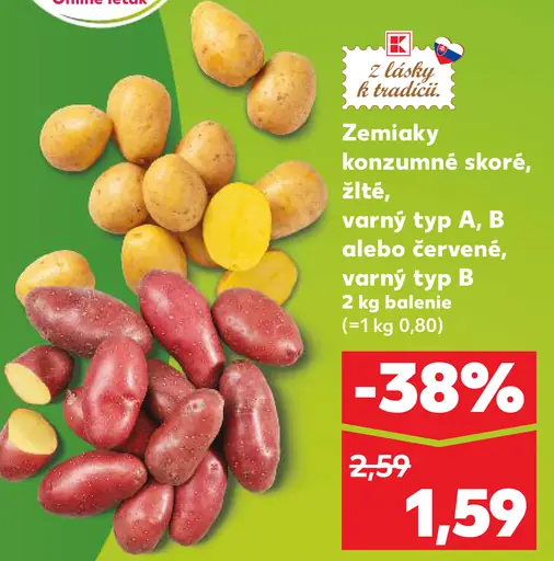 Zemiaky konzumné, skoré žlté, varný typ A alebo B, červené, varný typ B