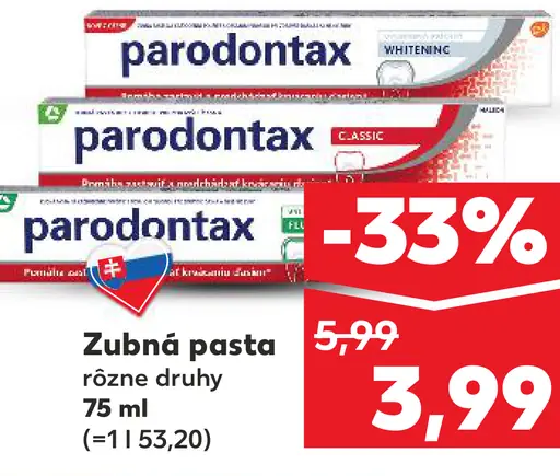 Parodontax zubná pasta rôzne druhy