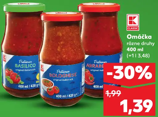 K-Classic omáčka bazilico, bolognese, arrabbiata