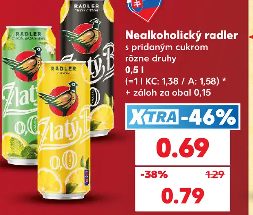 Zlatý nealkoholický radler s pridaným cukrom
