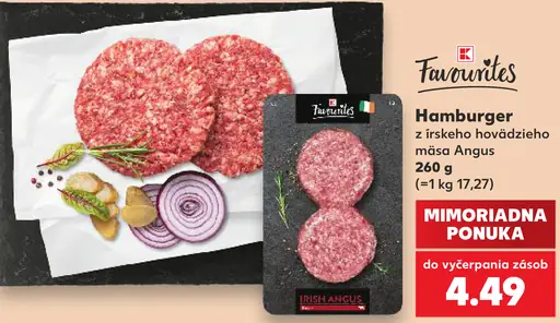 K-Favourites Hamburger z írskeho hovädzieho mäsa Angus