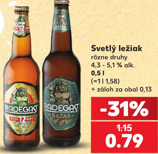 Radegast svetlý ležiak fľaša