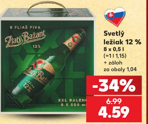 Zlatý Bažant 12° svetlé pivo plechovka