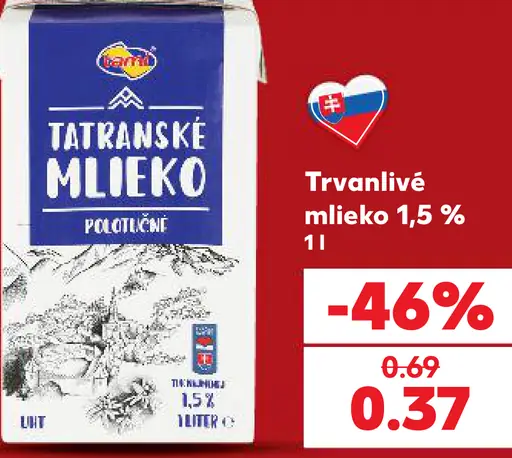 Tatranské trvanlivé mlieko 1,5 % UHT