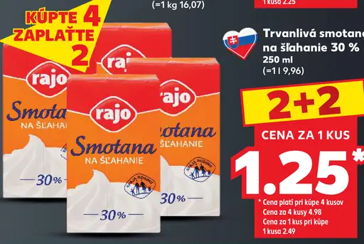 Rajo Trvanlivá smotana na šľahanie 30%