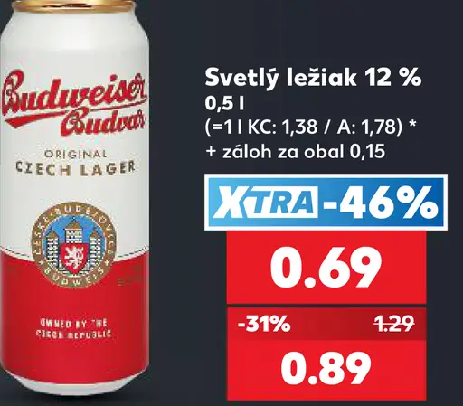 Budweiser Budvar svetlý ležiak 12 % plechovka