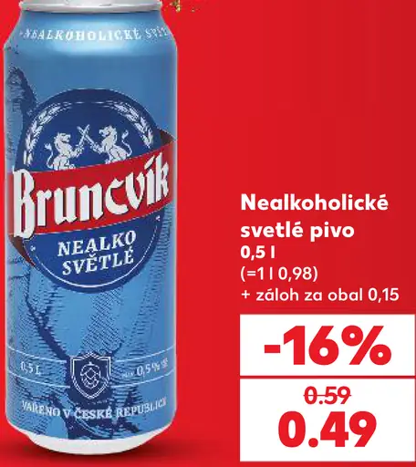 Bruncvík nealkoholické svetlé pivo plechovka