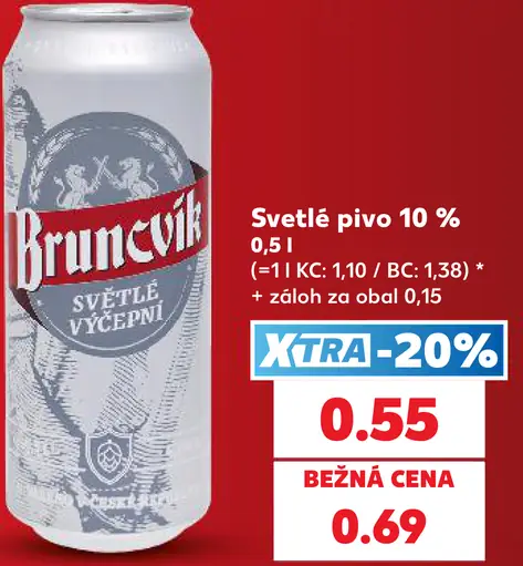 Bruncvík svetlé výčepné pivo 10 % plechovka