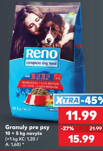 Reno granuly pre psy Beef kompletné krmivo