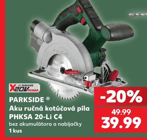 Parkside Aku ručná kotúčová píla PHKSA 20-Li C4