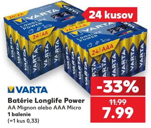 Varta Batérie Longlife Power AA Mignon alebo AAA Micro
