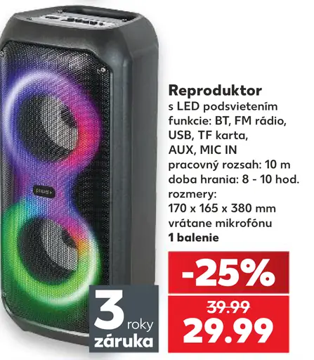 Reproduktor s LED podsvietením a bluetooth