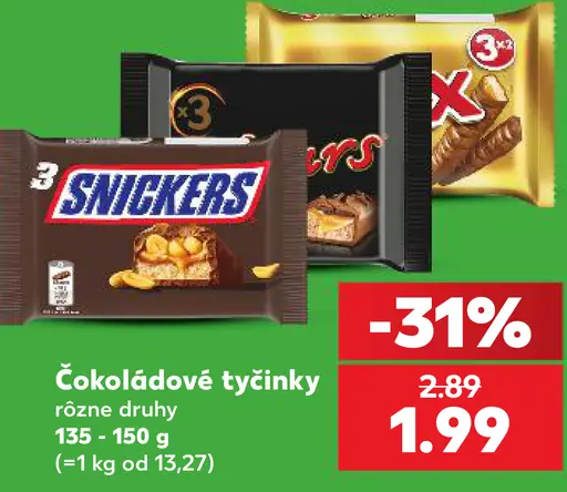 Snickers/Mars/Bounty/Twix čokoládové tyčinky rôzne druhy