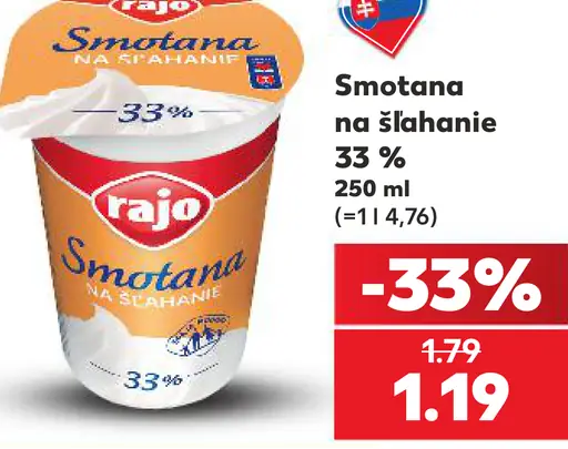 Smotana na šľahanie 33%