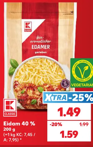 K-Classic Eidam 40 % strúhaný syr