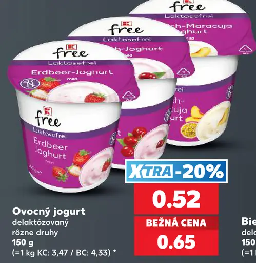 K-free ovocný jogurt delaktózovaný rôzne druhy