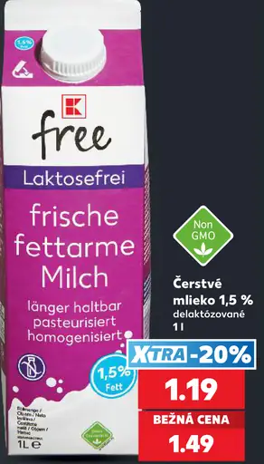 K-free Čerstvé mlieko 1,5 % delaktózované