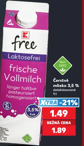 K-free Čerstvé mlieko 3,5 % delaktózované