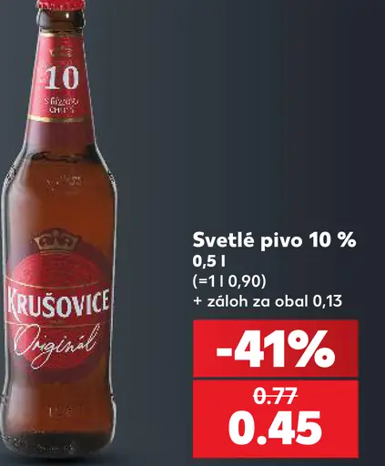 Krušovice svetlé pivo, 10 % plechovka