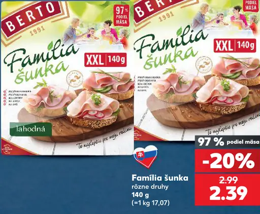 BerTo Familia šunka, rôzne druhy