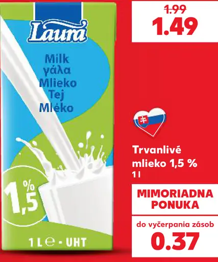 Trvanlivé mlieko 1,5 %